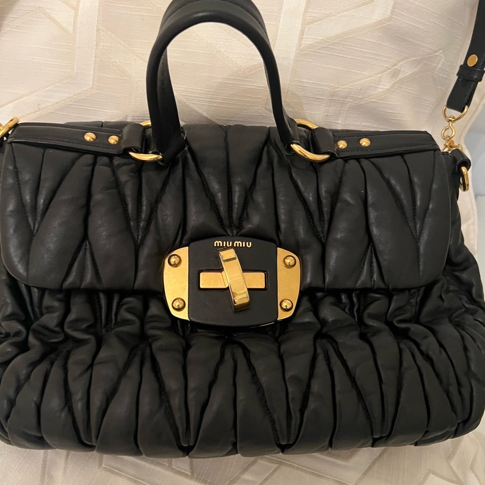 Miu Miu Black Matelasse Leather Bauletto Bag